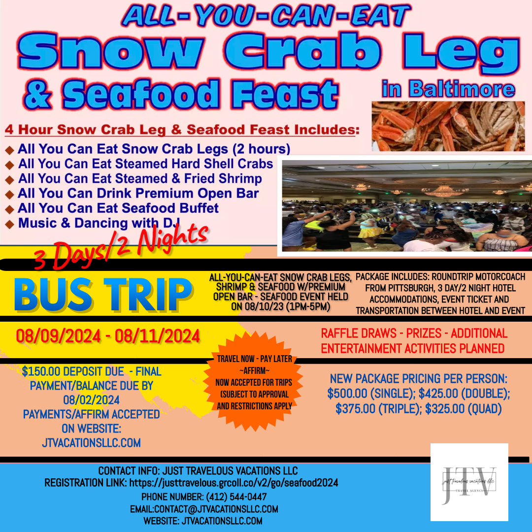 All-You-Can-Eat Snow Crab, Shrimp & Seafood Feast Baltimore (Premium Open Bar) 2024 Bus Trip - Pittsburgh, PA